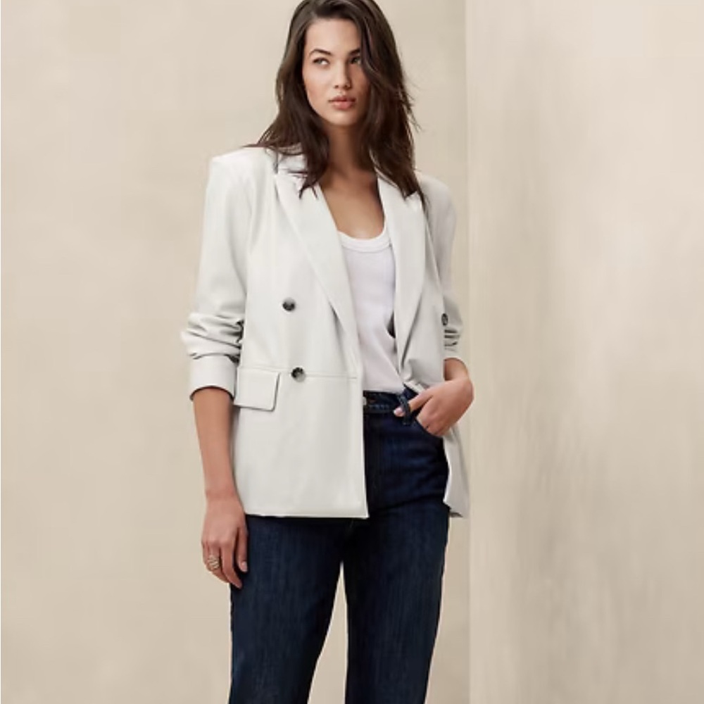 Banana Republic Tan Vegan Leather Blazer Tailored Suit Jacket